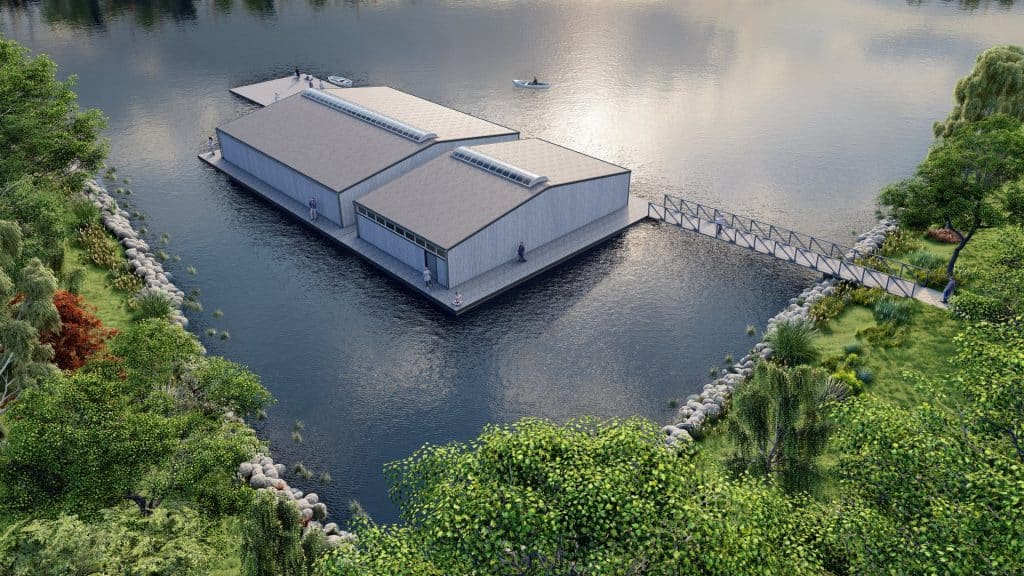 Neubau schwimmendes Bootshaus - Visualisierung neues Bootshaus